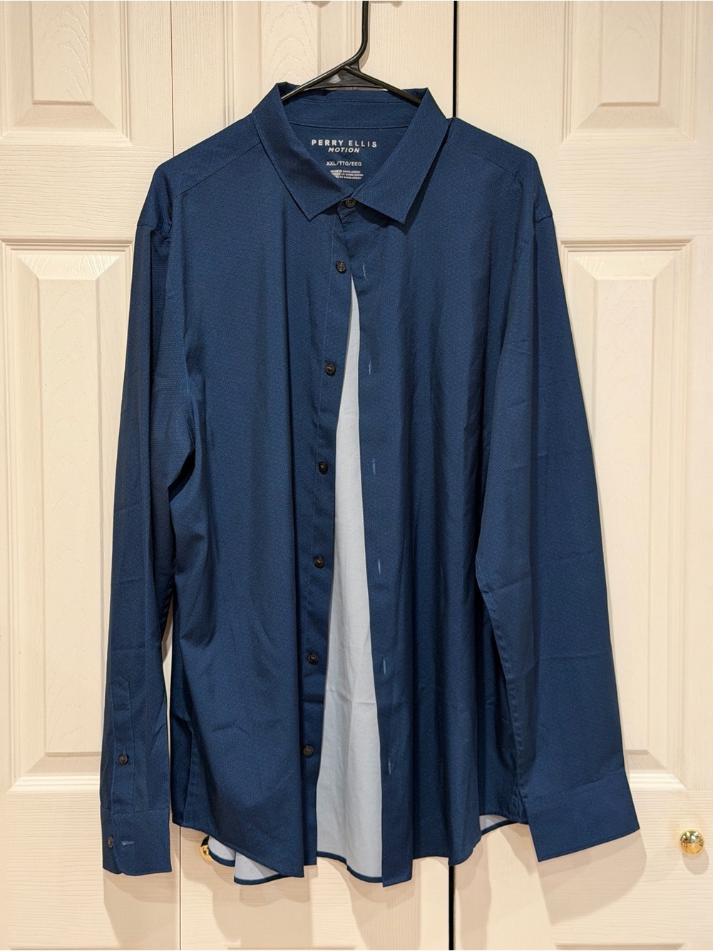 Perry Ellis Navy Textured Long-Sleeve Button Shirt